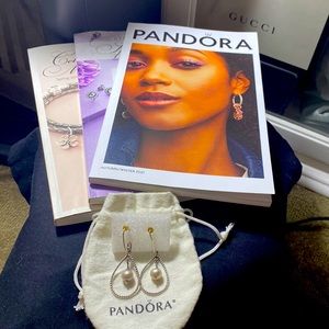 ✅♥️PANDORA RETIRED DANGLING EARRINGS “ DROP  OF HEAVEN PEARL ♥️